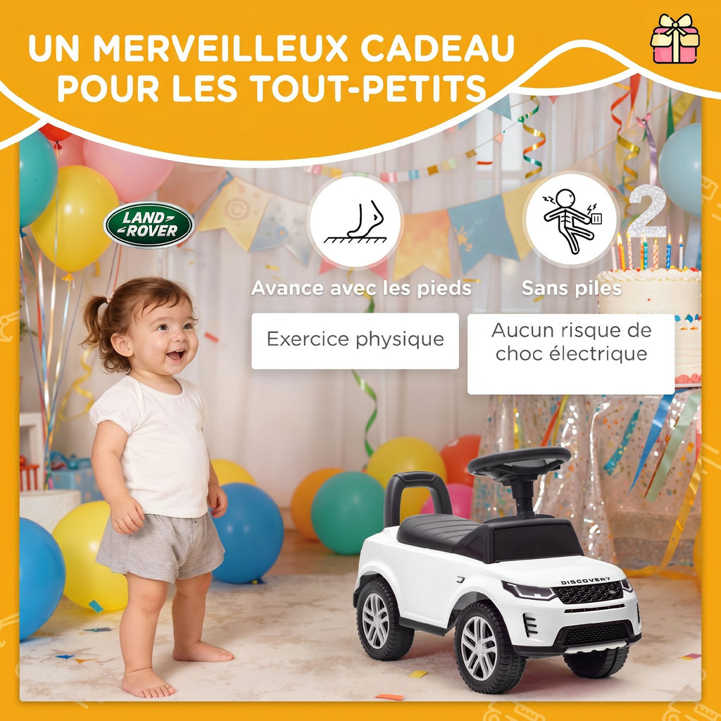 Porteur enfants voiture sous licence Land Rover, véhicule à pousser, klaxon, sons de moteur, rangement sous siège, blanc-7