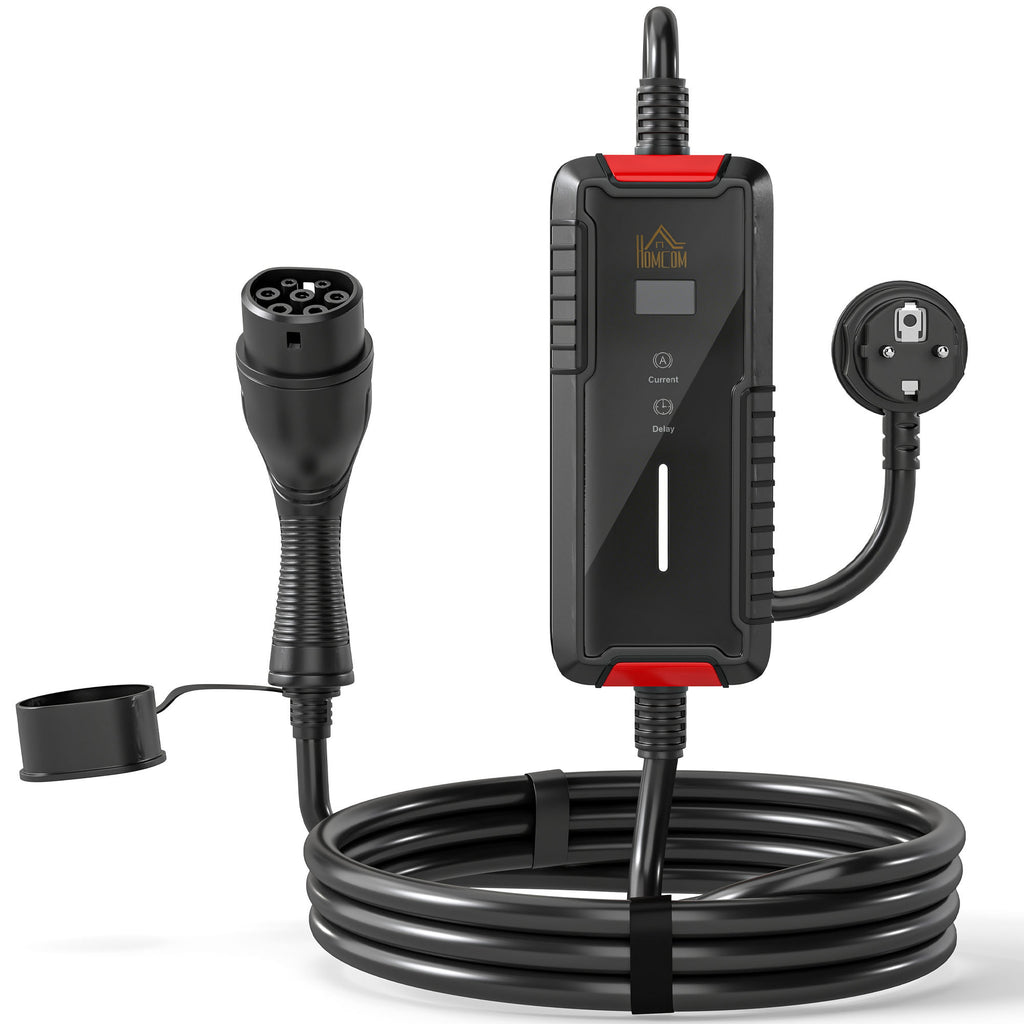Chargeur Voiture Électrique Type 2 3,7kW [5m, 6/8/10/13/16A] Câble de Recharge Portable Écran LCD Retardateur Noir-0