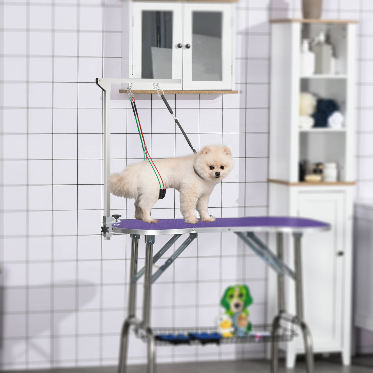 Bras de toilettage pliable pour animaux de compagnie en acier inoxydable avec collier de serrage pour chiens de grande et petite taille hauteur réglable max. 74 cm-9