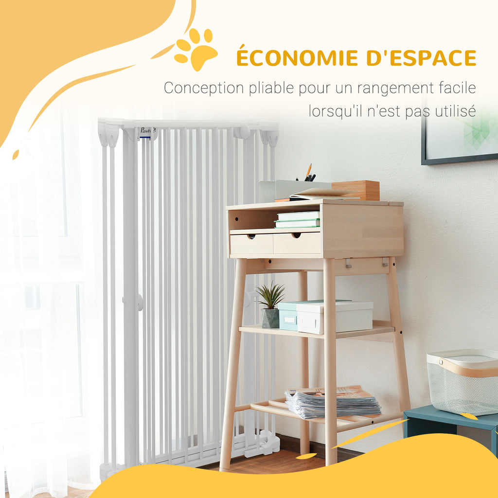 Barrière pour chien en acier à 3 panneaux pliante double verrouillage et porte intégrée pour porte et escalier blanc-5