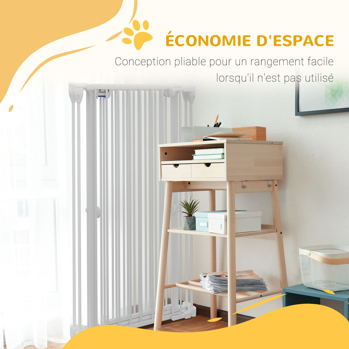Barrière pour chien en acier à 3 panneaux pliante double verrouillage et porte intégrée pour porte et escalier blanc-5