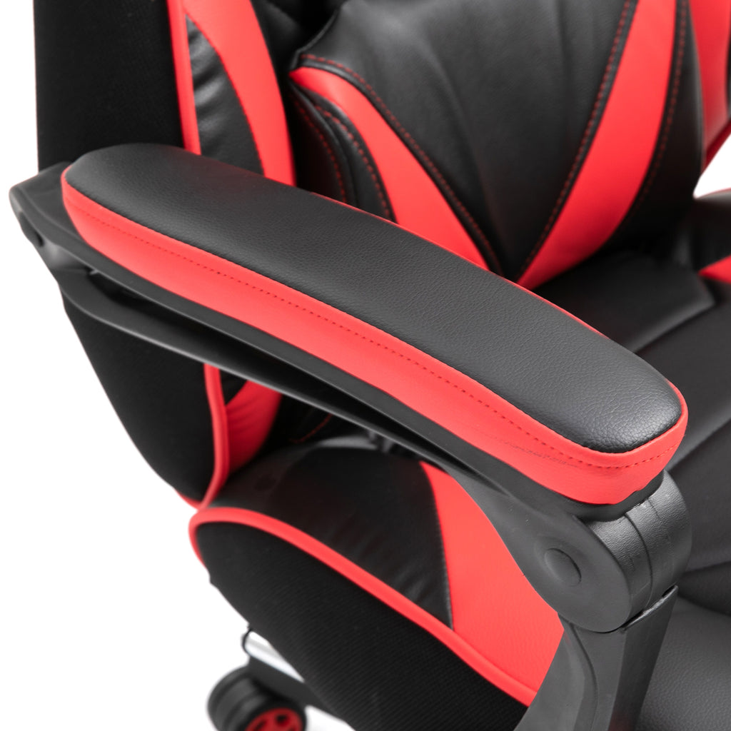 Chaise gaming Ergonomique, Fauteuil de Bureau confortable avec Repose-Pied, Appuie-Tête et coussin lombaire, Hauteur Réglable, noir et rouge-9