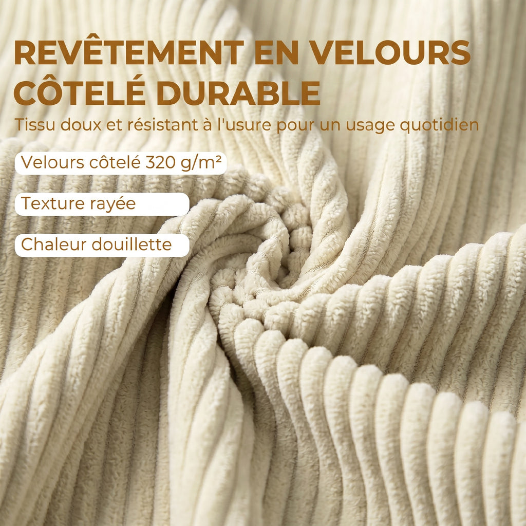 Banc de rangement 73 L, coffre de rangement rembourré en velours côtelé avec accoudoirs et pieds en bois d'hévéa, beige-3