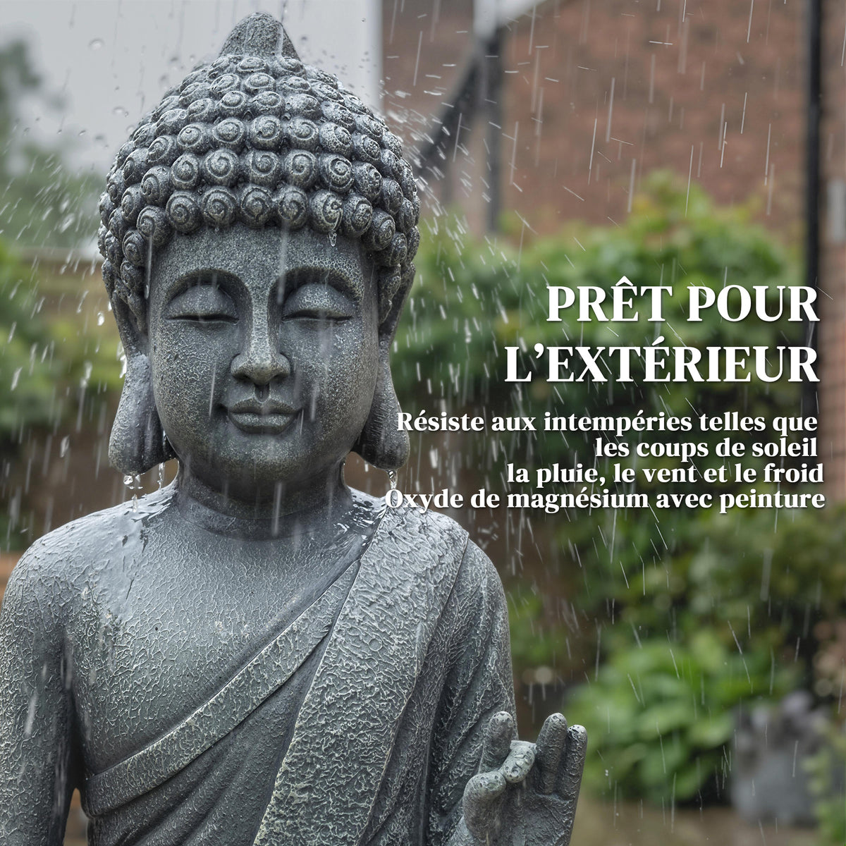 Statue de Jardin, Sculpture de Bouddha Assis en Oxyde de Magnésium, Décoration Spirituelle 32 x 23 x 51 cm, Gris Foncé-4