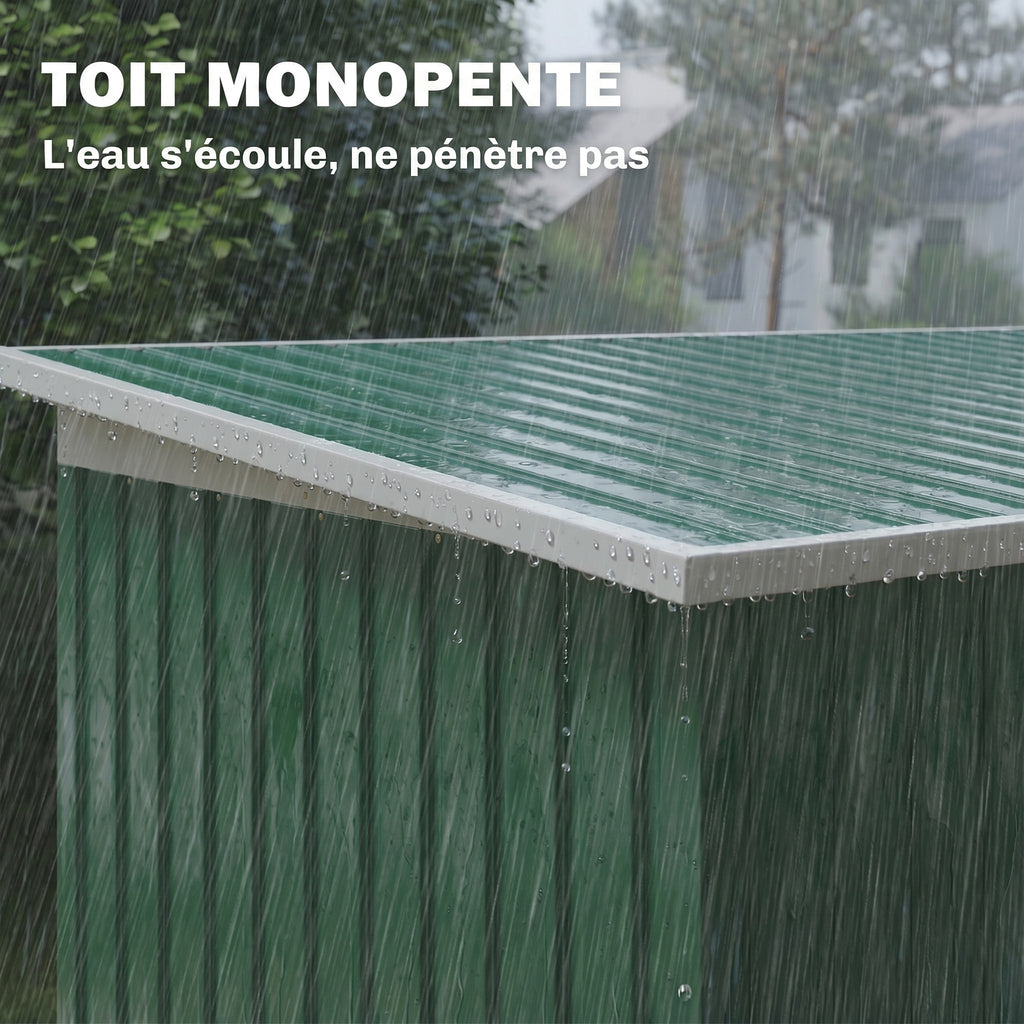 Abri de jardin 3,6 m² 280 x 130 x 172 cm kit de fondation porte coulissante ventilations acier galvanisé vert foncé-6