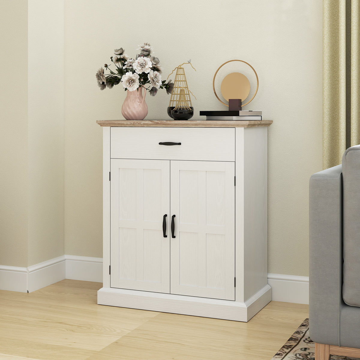 Buffet salon style moderne avec placard à 2 portes, tiroir et étagère réglable, 75,2 x 40 x 91,5 cm, blanc-7