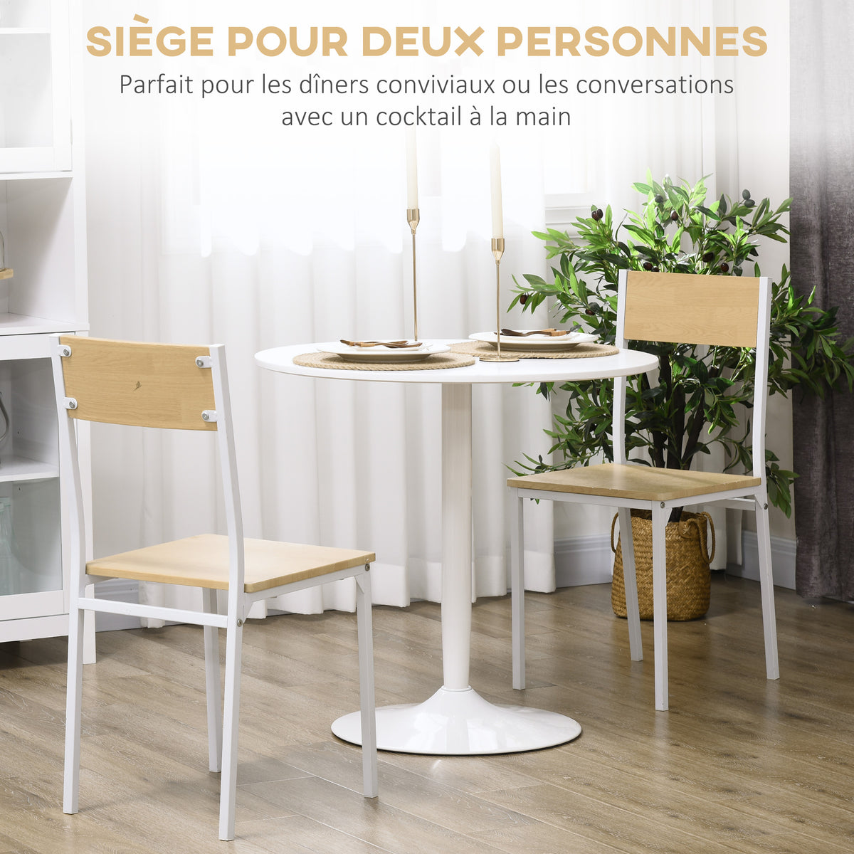 Table à manger ronde pour 2 personnes, table de cuisine style moderne avec piétement en acier, Ø 80 x 75 cm, blanc-3