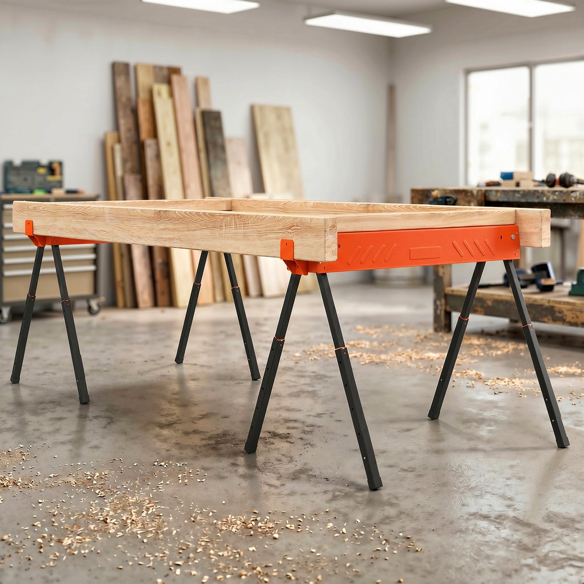 Lot de 2 Tréteaux Pliables en Métal, Charge Max. 500 kg, Tréteaux Portables, Hauteur Réglable 71-85,5cm, Orange-1
