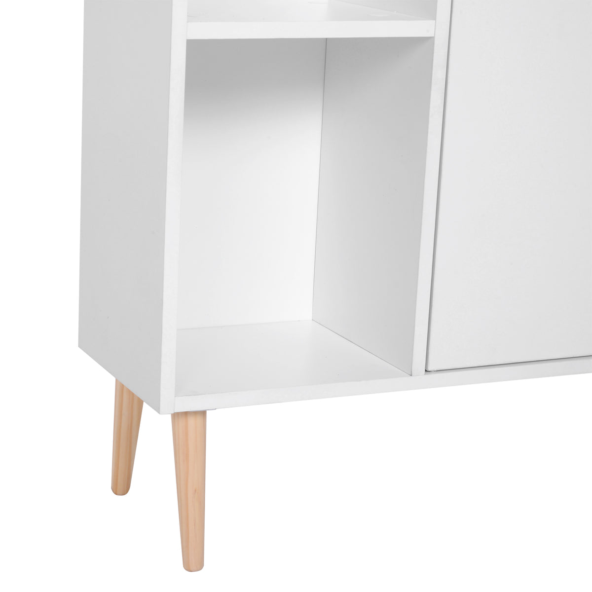Bibliothèque scandinave meuble de rangement dim. 80L x 23,5l x 123H cm 5 niches placard 2 portes pieds effilés inclinés bois massif panneaux particules blanc-6