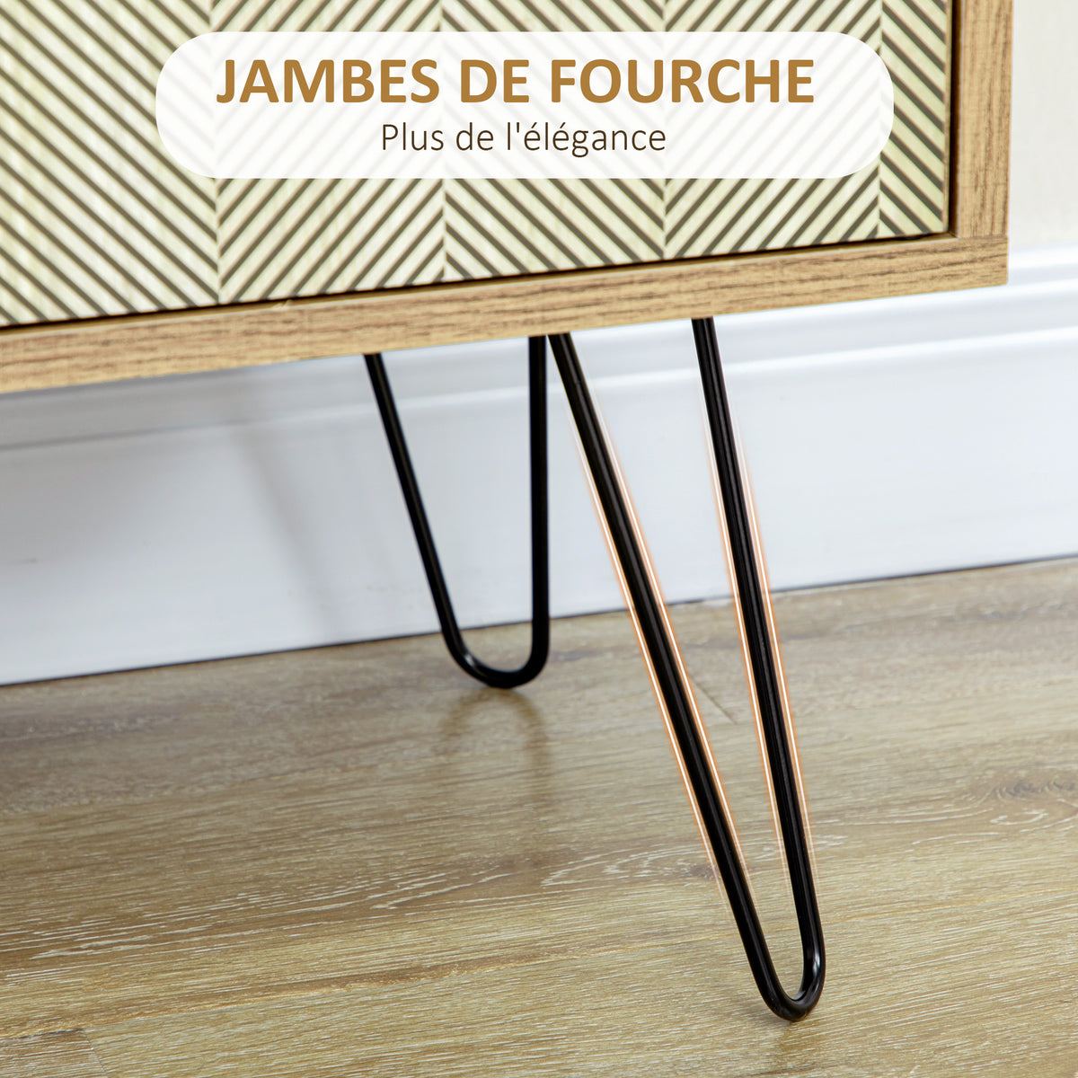 Meuble de rangement commode buffet 4 tiroirs 1 placard - pieds épingles à cheveux style bohème 79 x 39 x 86 cm marron-6