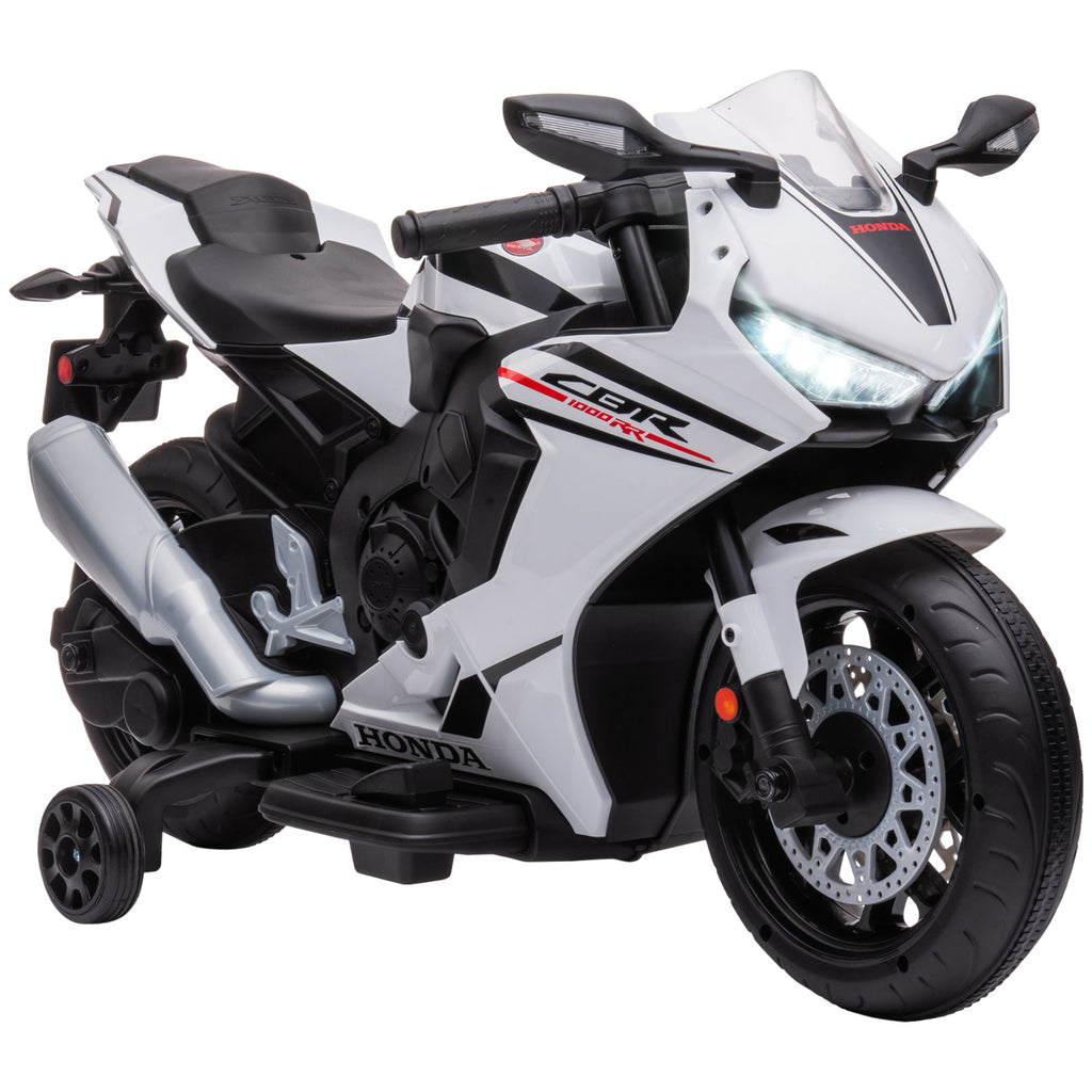 Moto Électrique Enfants sous Licence HONDA 6 V, 3 Km/h, Musique & Lumière, 2 Roues d'Entraînement, Blanc-0