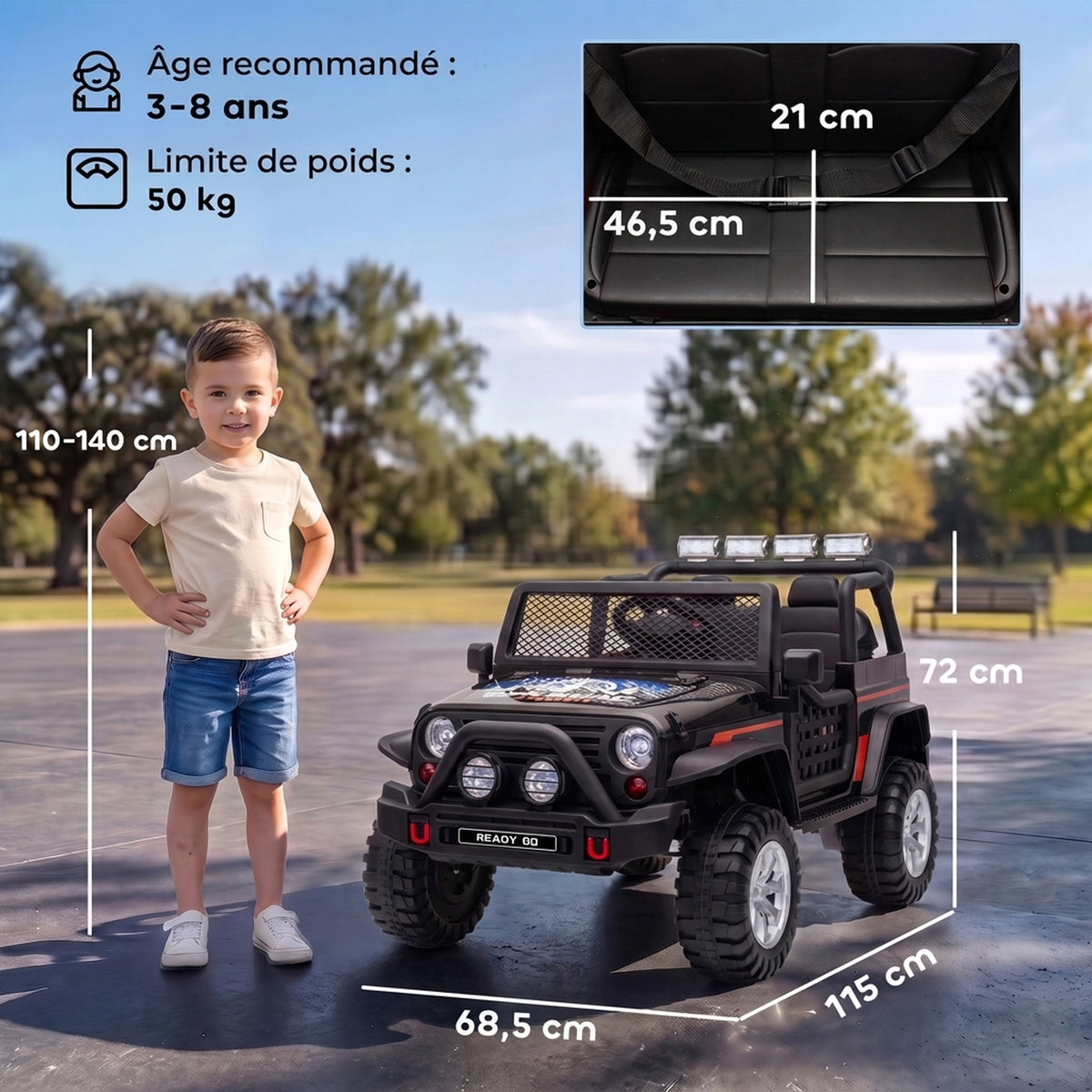 Voiture électrique enfant 2 places 12,8 V, 2 moteurs, batterie lithium, télécommande parentale, noir-2