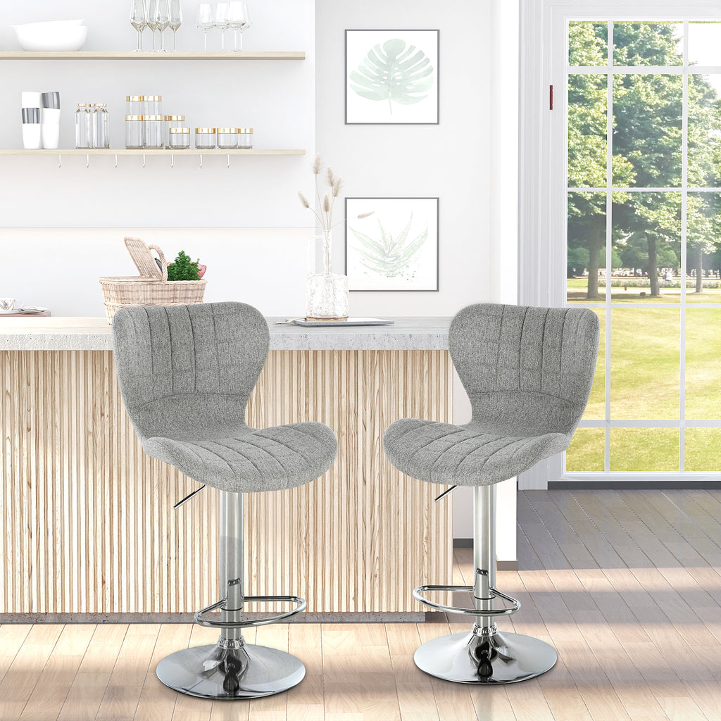 Lot de 2 Tabourets de Bar Design Contemporain Hauteur d'assise réglable 59-81 cm pivotant 360° Lin Gris-1