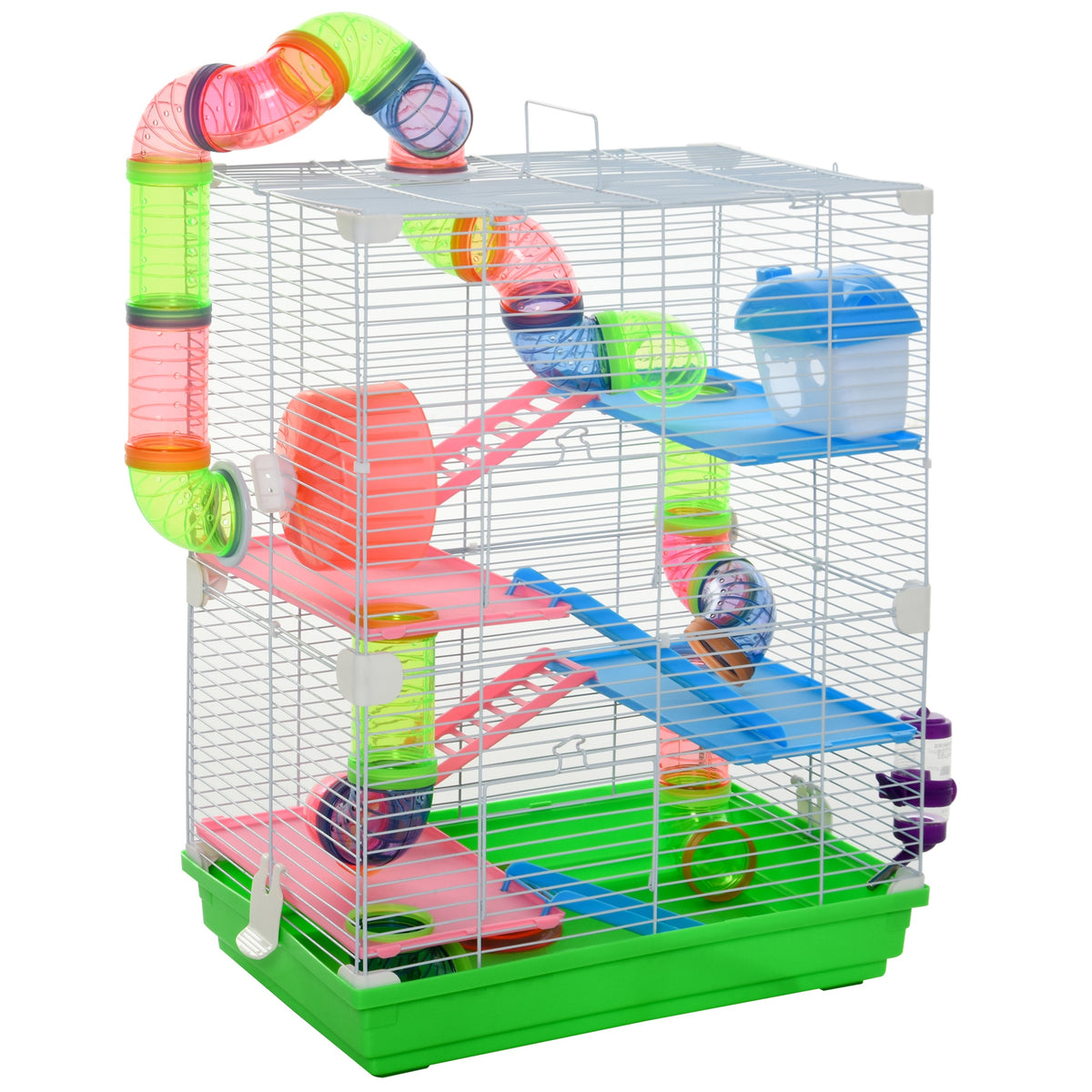 Cage pour hamster et gerbille à 5 étages, habitat sécurisé en grillage métallique avec tunnels, roue, maison et échelles, 46 x 30 x 58 cm, vert-0