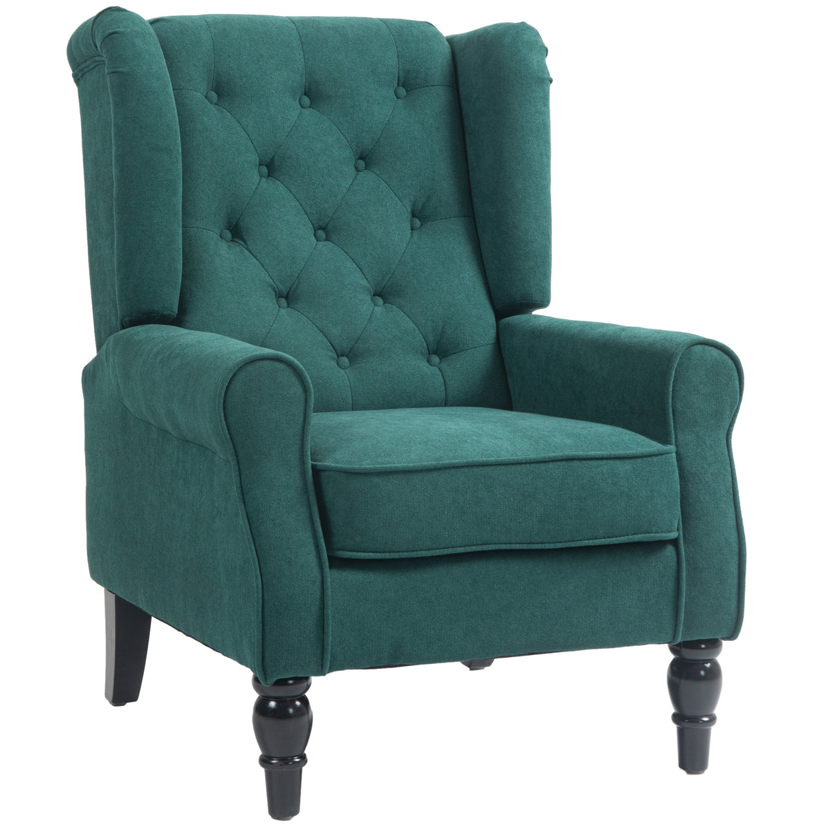 Fauteuil de salon capitonné avec assise large, pieds en bois, style classique, grand confort, 74 x 86 x 102 cm, vert-0