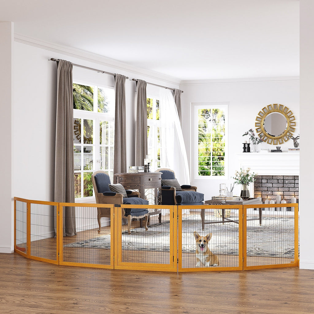 Barrière de sécurité pour chien barrière pliable à 6 panneaux avec pieds amovibles 432 x 36 x 70 cm jaune-1