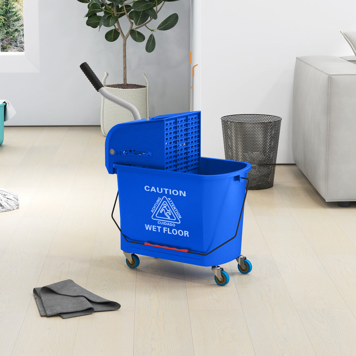 Chariot de nettoyage lavage seau de ménage 20 L avec essoreur et séparateur eau sale propre bleu 60L x 27l x 70,5H cm-9