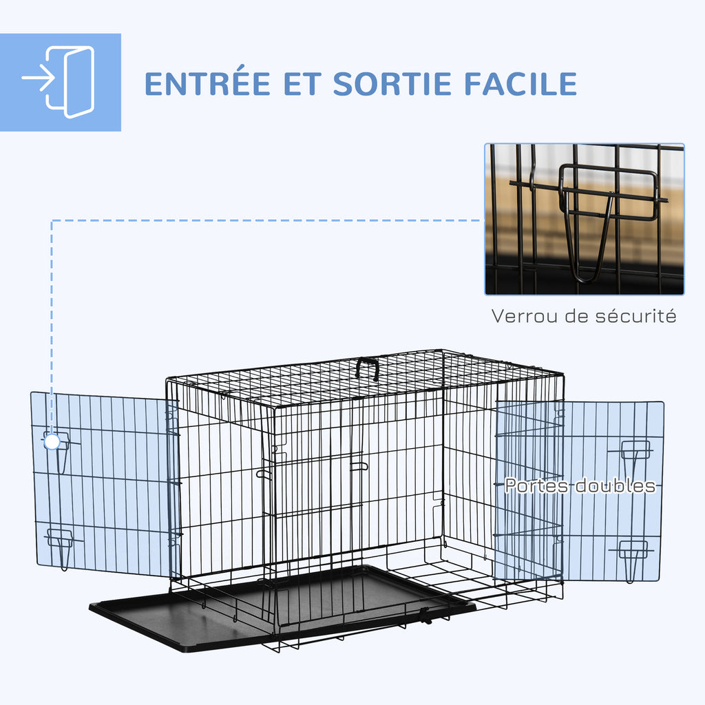 Cage caisse de transport pliante pour chien en métal noir 92 x 57 x 62,5 cm-3