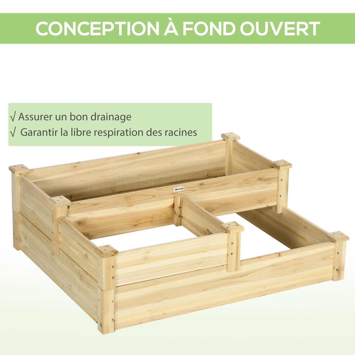 Carré potager en bois jardinière extérieure en escalier 3 niveaux design sans fond 108 x 88 x 36 cm bois naturel-4