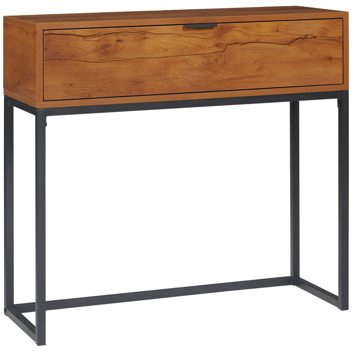 Console meuble, table console avec tiroir et pieds en acier, pour salon, entrée, couloir, 80 x 30 x 76 cm, marron-0