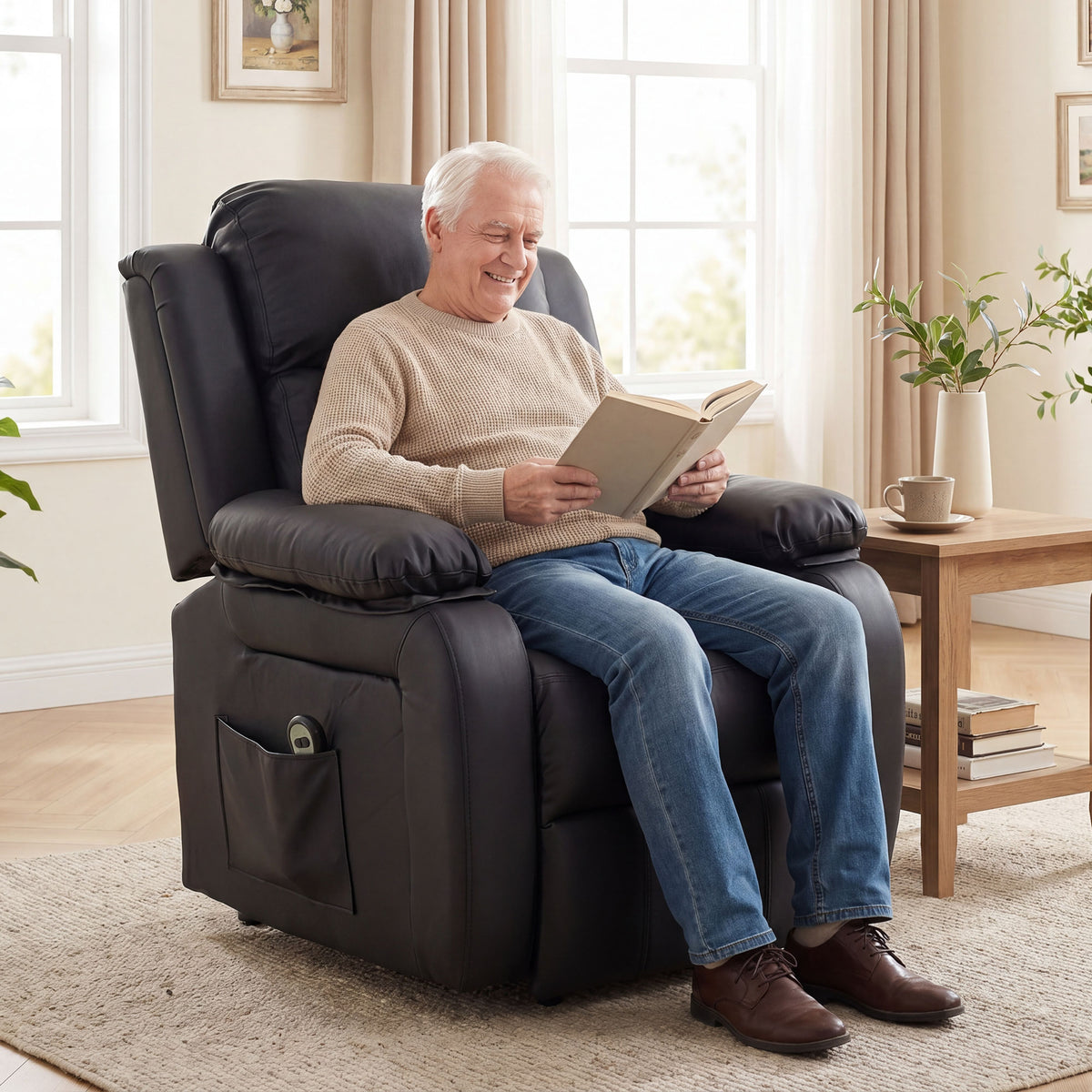 Fauteuil releveur électrique fauteuil relax électrique avec repose-pied télécommande et 2 pochettes 76x90x105cm noir-8