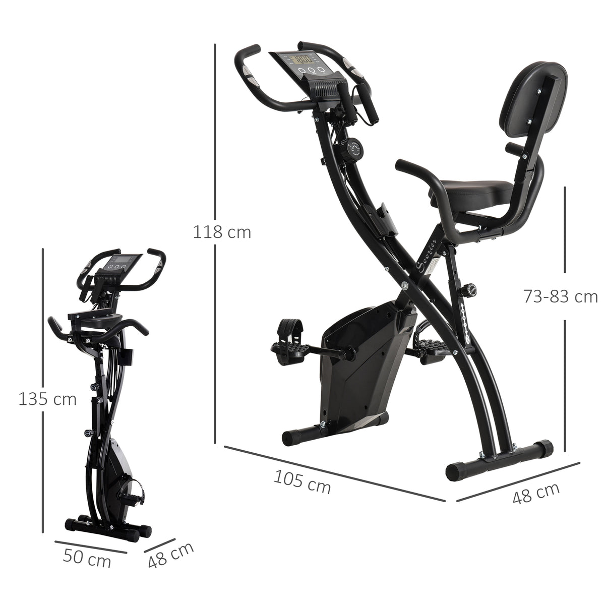 Vélo d'Appartement Pliable 4-en-1 - Ergomètre Magnétique Silencieux avec Cordes de Résistance - Sport Maison et Cardio-training avec Roulettes, Selle Confort et LCD (Max 120kg), Noir-2