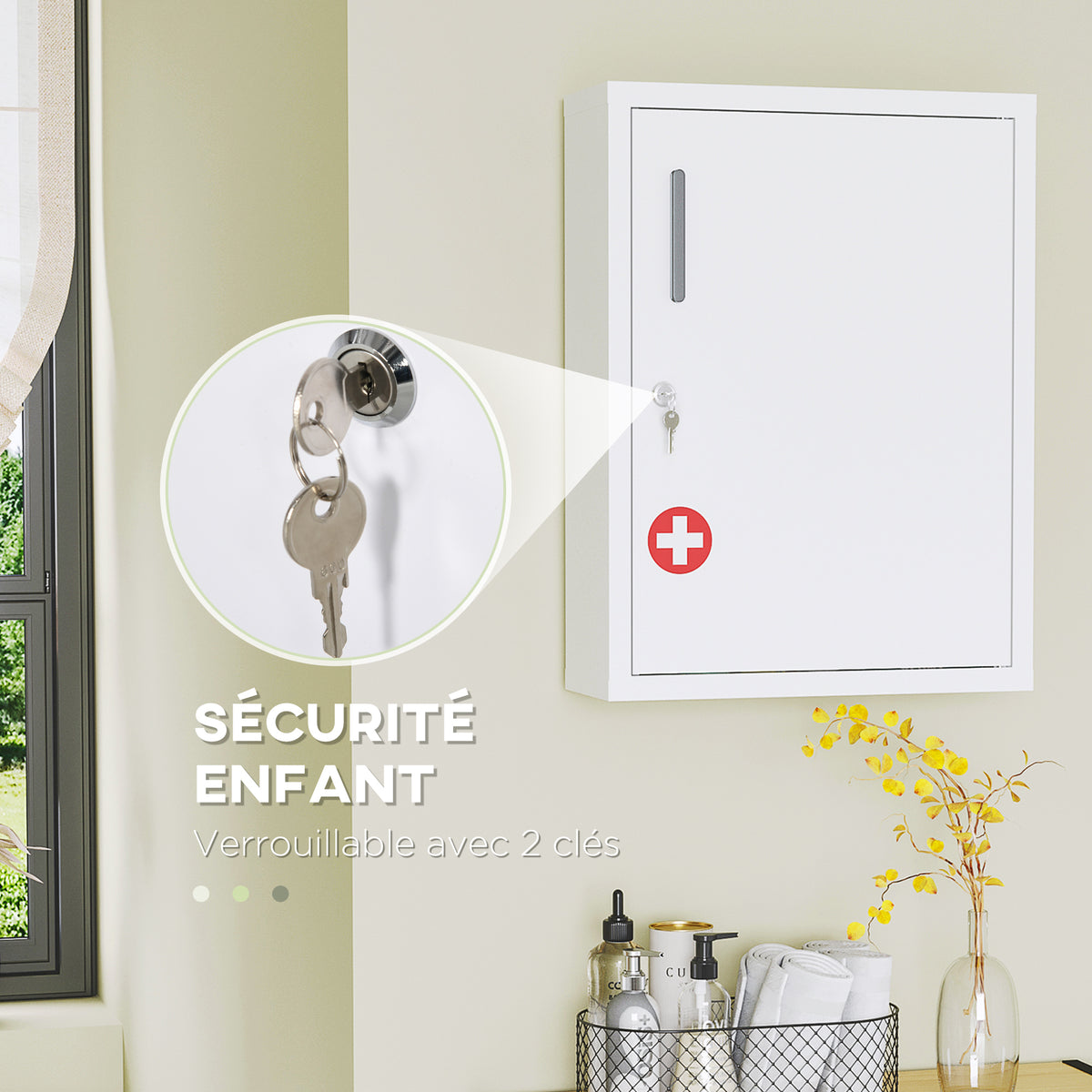Armoire à pharmacie 2 étagères 3 niveaux avec porte verrouillable 2 clés 40 x 15 x 53,5 cm blanc-3