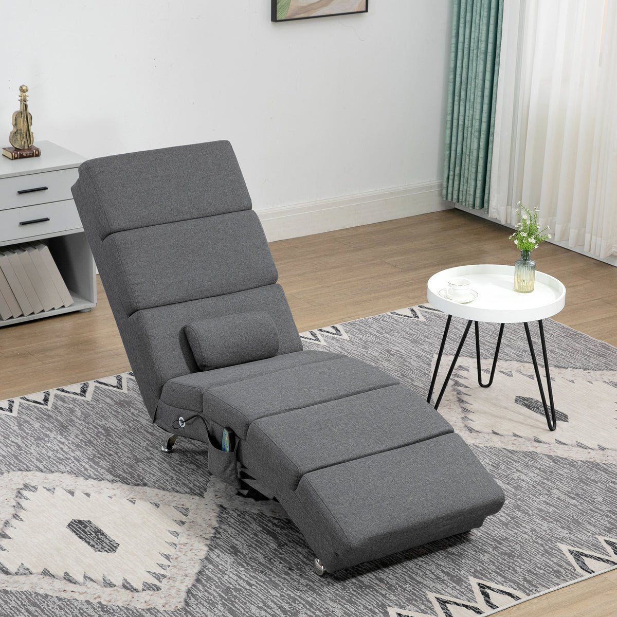 Fauteuil relax salon fauteuil de massage et chauffage meridienne avec télécommande et oreiller, tissu effet lin, gris-6