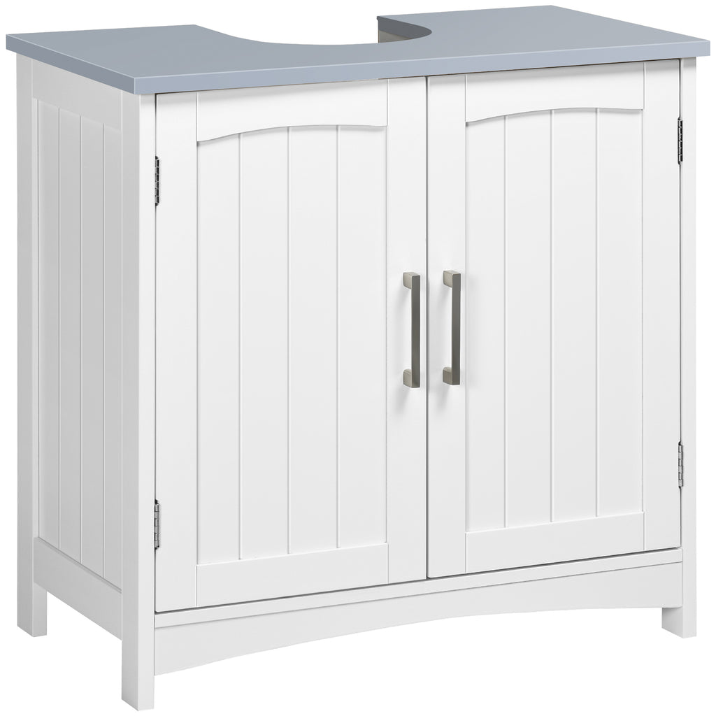 Meuble salle de bain sous lavabo à double portes avec étagères réglables, blanc-0