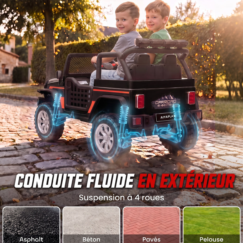 Voiture électrique enfant 2 places 12,8 V, 2 moteurs, batterie lithium, télécommande parentale, noir-6
