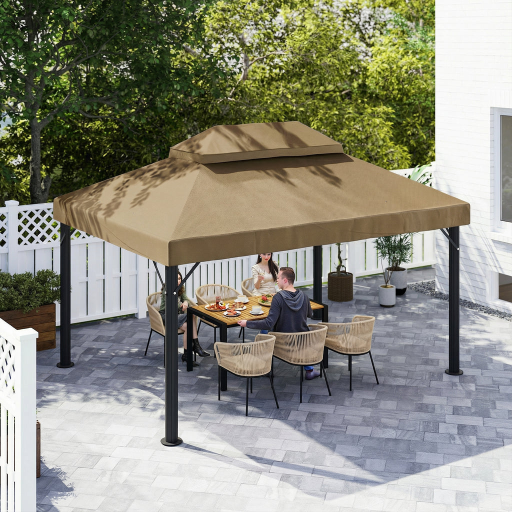 Toile de rechange pour pavillon toile de tonnelle 4 x 3 m, double toit avec trous de drainage, polyester 370 g/m², beige-7
