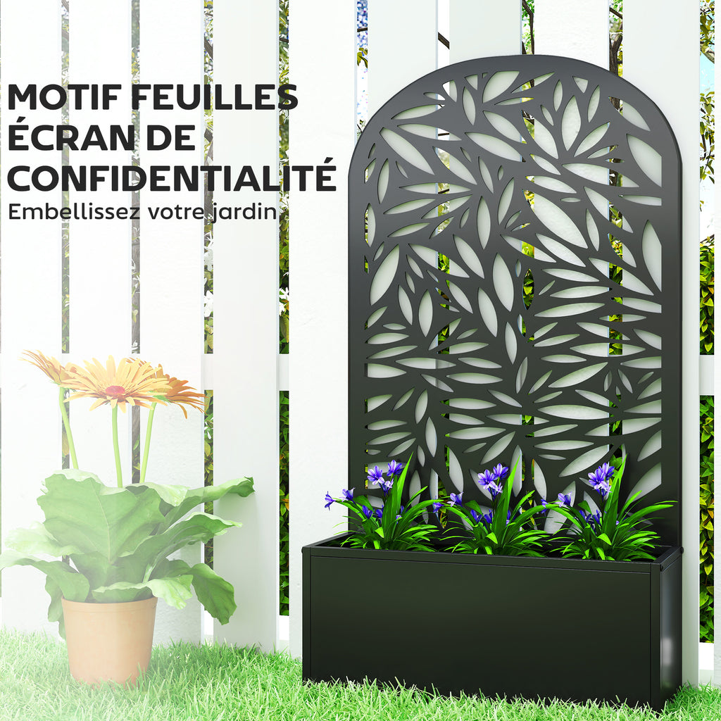 Jardinière avec treillis, bac à fleurs en métal, à fixer au mur ou au sol, 61x23x113cm, noir-5