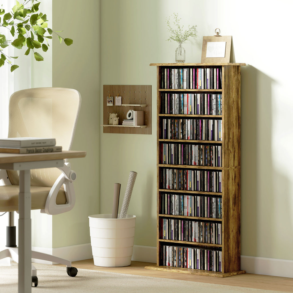 Rangements pour CD et DVD avec 8 compartiments et 6 étagères réglables, capacité max. 360 CD/185 DVD et Blu-ray, marron-9