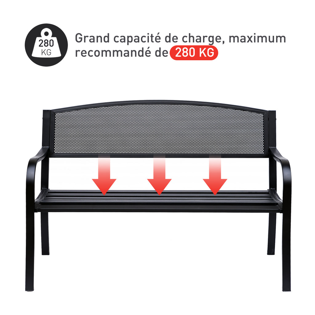 Banc 3 Places de Jardin terrasse Style Contemporain 127L x 60l x 87H cm métal époxy anticorrosion Noir-4