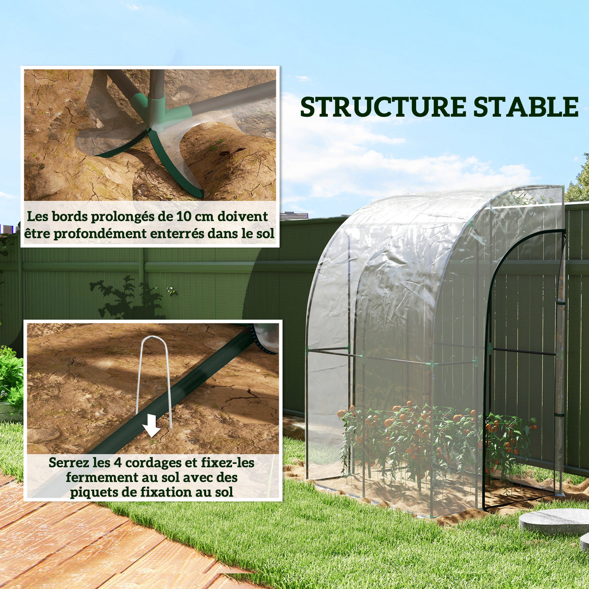 Serre de Jardin adossée serre adossée 2 portes zippées enroulables acier PVC transparent-6