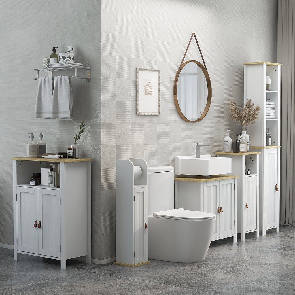 Meuble de salle de bain support papier toilette avec placard et étagères réglables 20 x 20 x 80 cm blanc-1