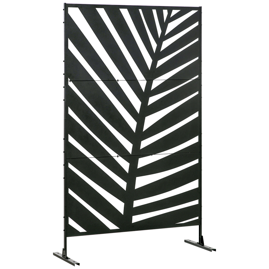 Paravent séparateur de jardin balcon décoratif extérieur à motif végétal en acier 122 x 45 x 198 cm noir-0