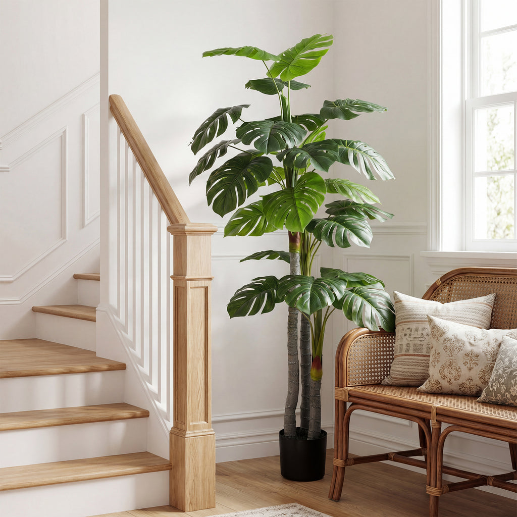 Arbre Artificiel Plante Artificielle Monstera H.1,5 m Tronc Branches Lichen Feuilles de Tortue Grand réalisme Pot Inclus-9