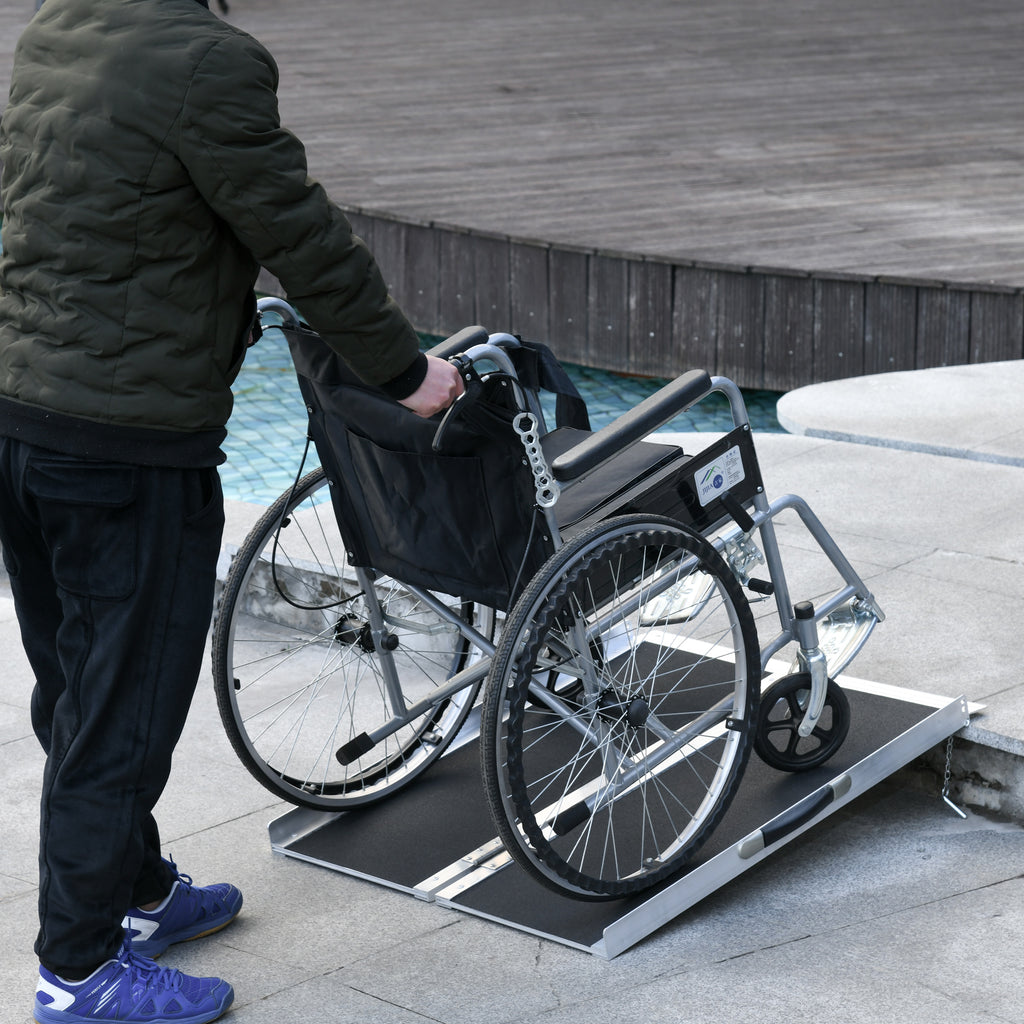 Rampe de Fauteuil Roulant Rampe de Chargement Rampe d'accès antidérapante Pliable avec Bordures de sécurité Max. 270 Kg dim. 91L x 72l x 5H cm alu. Noir-9