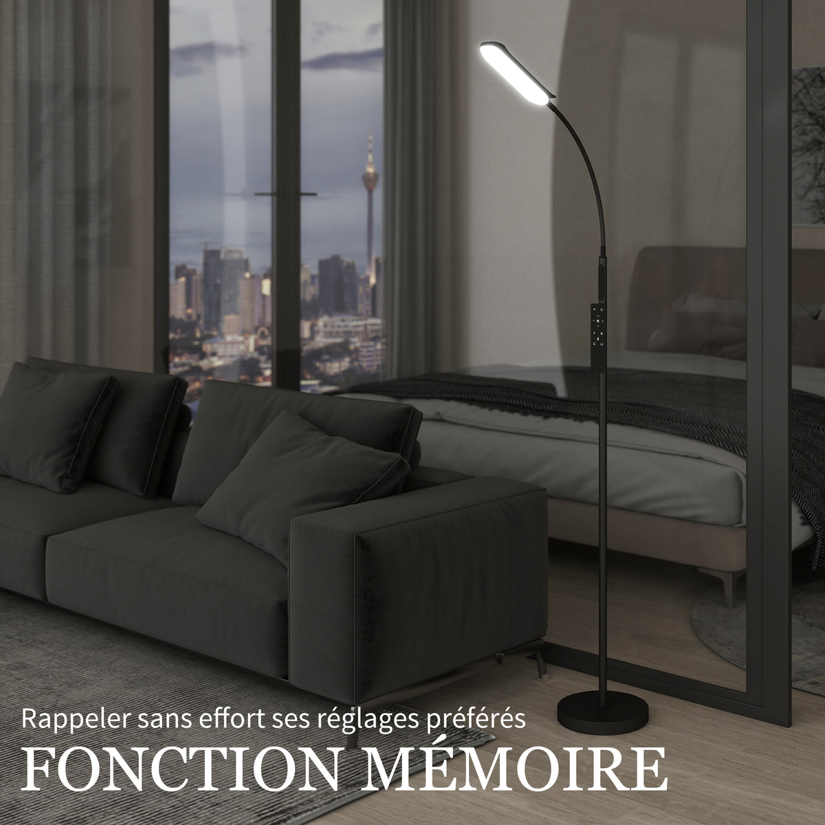 Lampadaire sur pied de salon avec télécommande, contrôle tactile, température couleur et luminosité réglables, noir-4