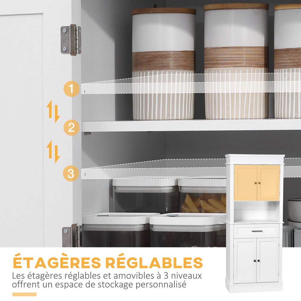 Buffet de cuisine armoire de cuisine multi-rangements 2 placards 2 portes tiroir niche MDF panneaux particules E1 blanc-4