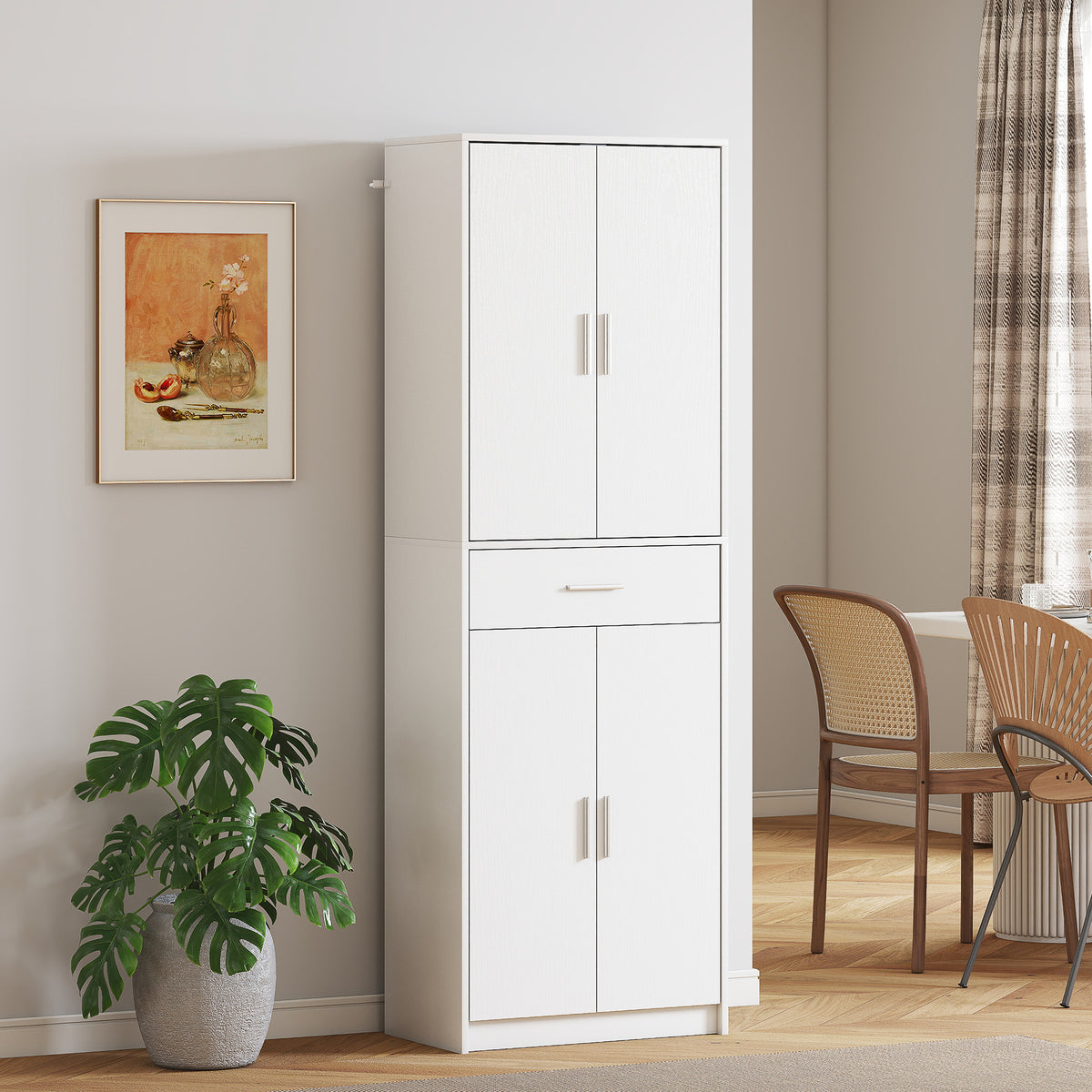 Armoire de cuisine moderne avec placards à portes, étagères réglables et tiroir, 60 x 35 x 180 cm, blanc-9