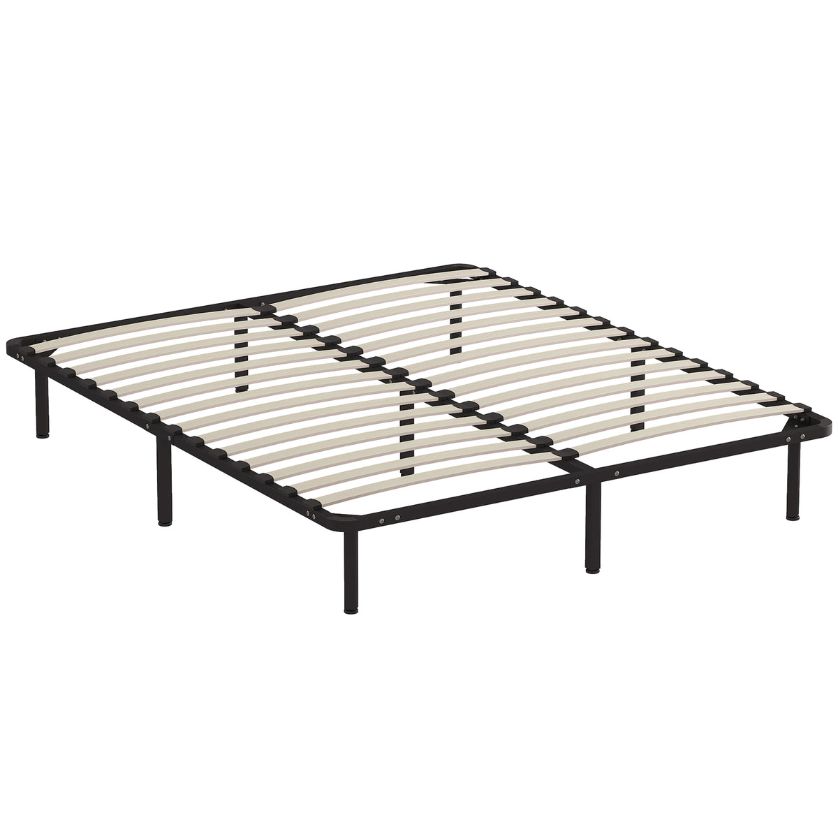 Cadre de lit 160 x 190 cm, lit 2 personnes en bois massif avec sommier à lattes et pied, rangement au-dessous, noir-0