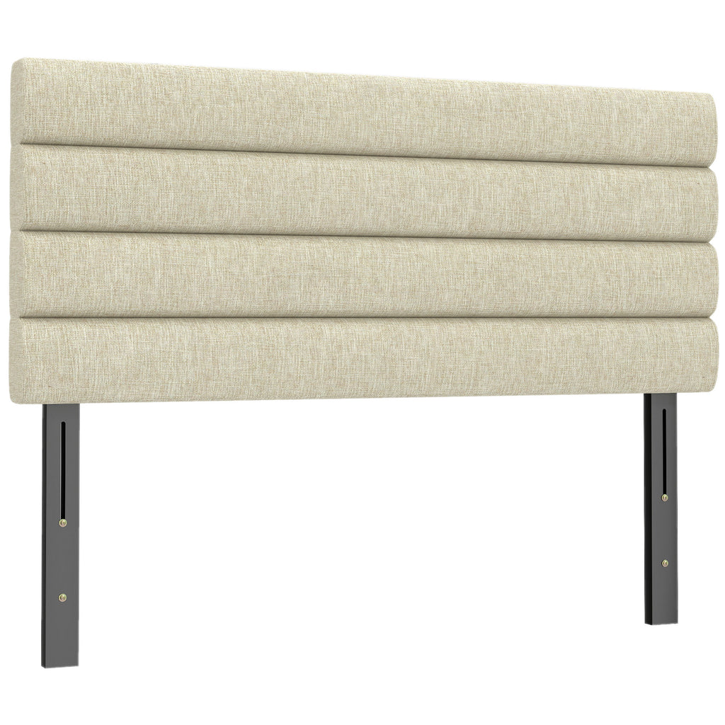Tête de Lit Capitonnée, Hauteur Ajustable en 3 Niveaux avec Pieds en Métal pour Chambre, 140 x 10 x 106/116/126 cm Beige-0