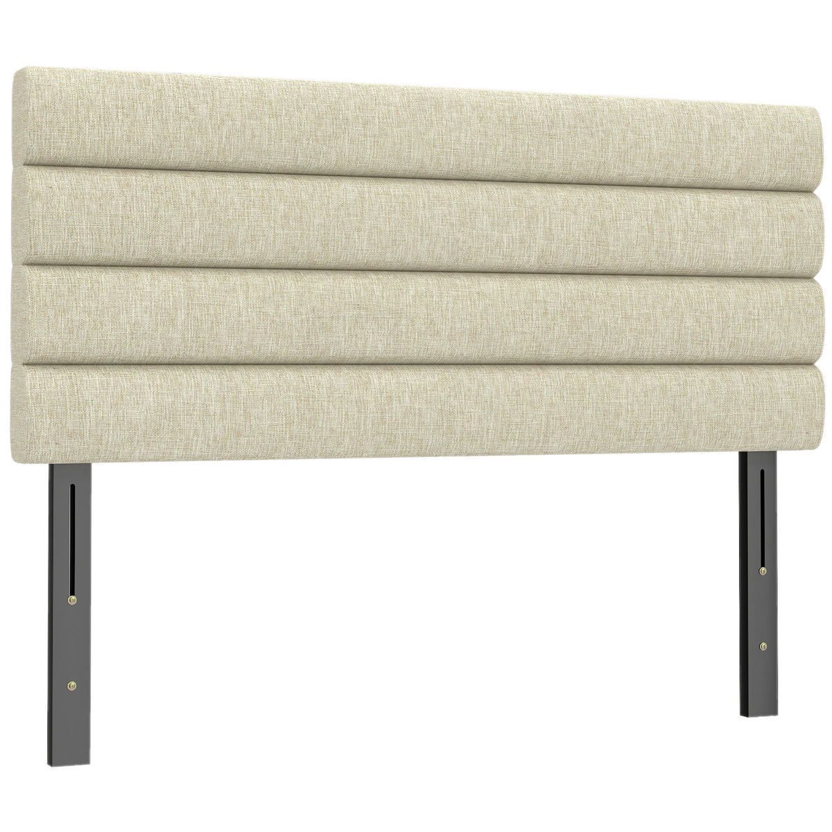 Tête de Lit Capitonnée, Hauteur Ajustable en 3 Niveaux avec Pieds en Métal pour Chambre, 140 x 10 x 106/116/126 cm Beige-0
