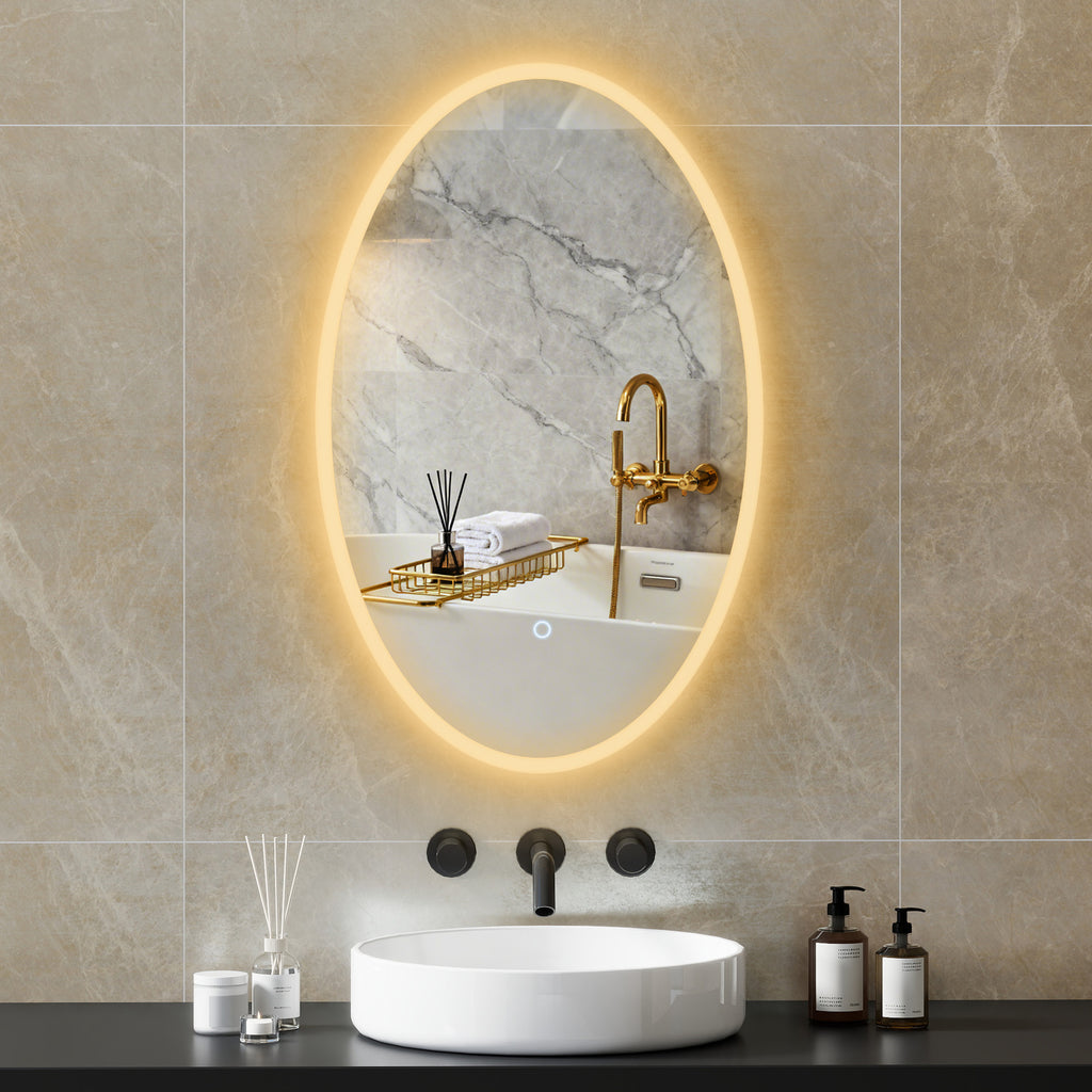Miroir salle de bain avec éclairage 80 x 50 cm, miroir LED ovale, anti-buée, 3 couleurs lumière, dimmable, transparent-9