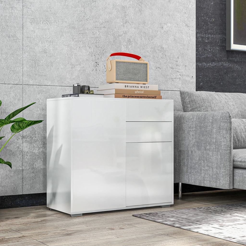 Commode Buffet Meuble de Rangement 2 tiroirs 2 Portes avec étagère 79 x 36 x 74 cm Blanc brillant-1