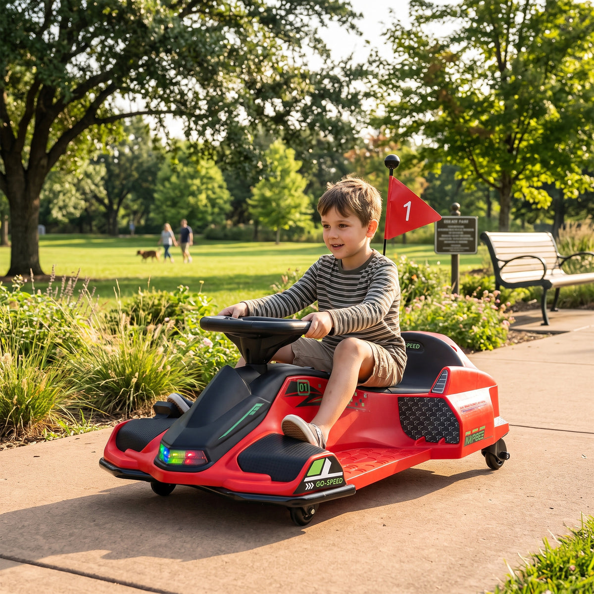 Kart électrique pour enfant 12V, karting enfant, vitesse réglable 3-8 km/h, mode de dérive, 90 x 53 x 99 cm, rouge-9