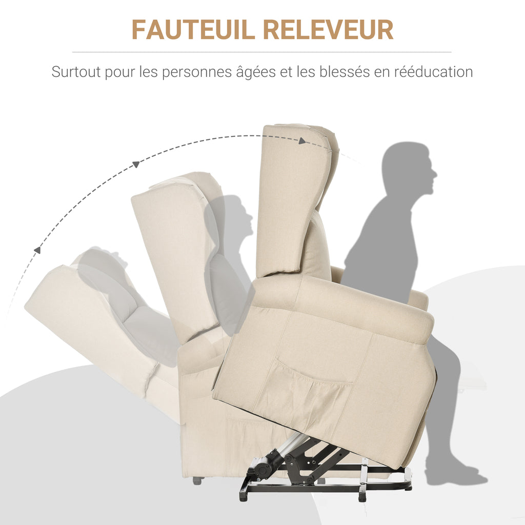 Fauteuil releveur inclinable avec Repose-Pied Fauteuil de Relaxation électrique Ajustable Lin Crème-5