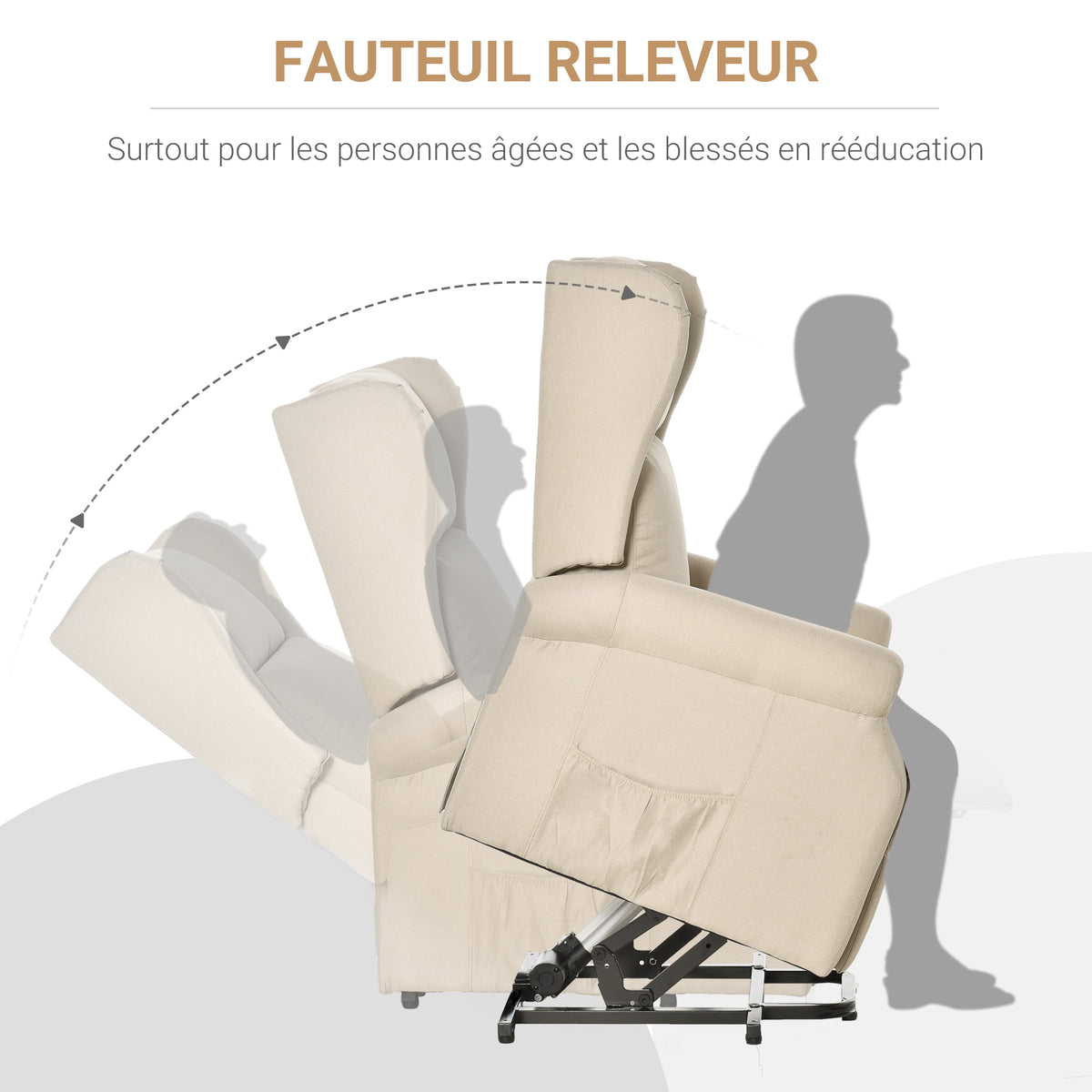 Fauteuil releveur inclinable avec Repose-Pied Fauteuil de Relaxation électrique Ajustable Lin Crème-5